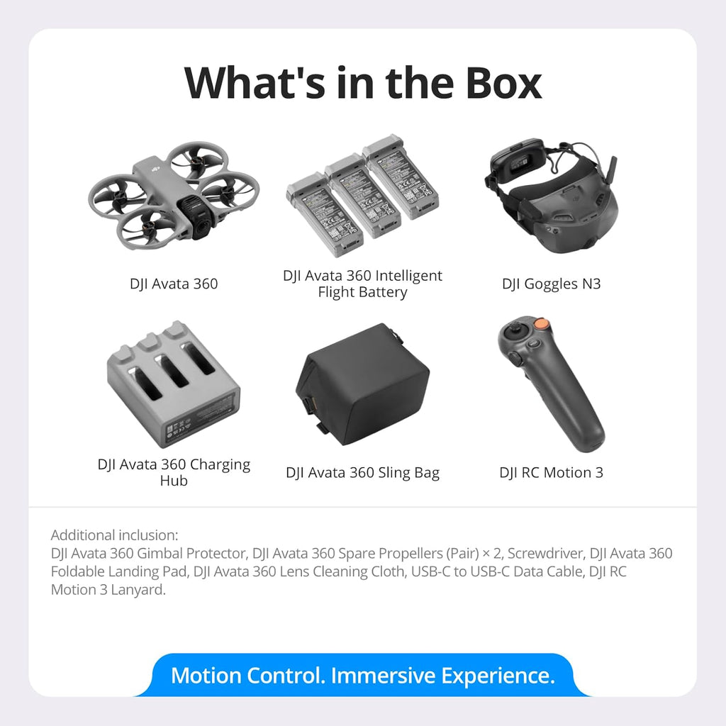 DJI Avata 360 Motion Fly More Combo, 360° Drone With 1-Inch 8K 360° Imaging, 360° Camera Drone With Propeller Guard. Includes Goggles N3 and RC Motion 3 for Intuitive Motion Control and Easy ACRO