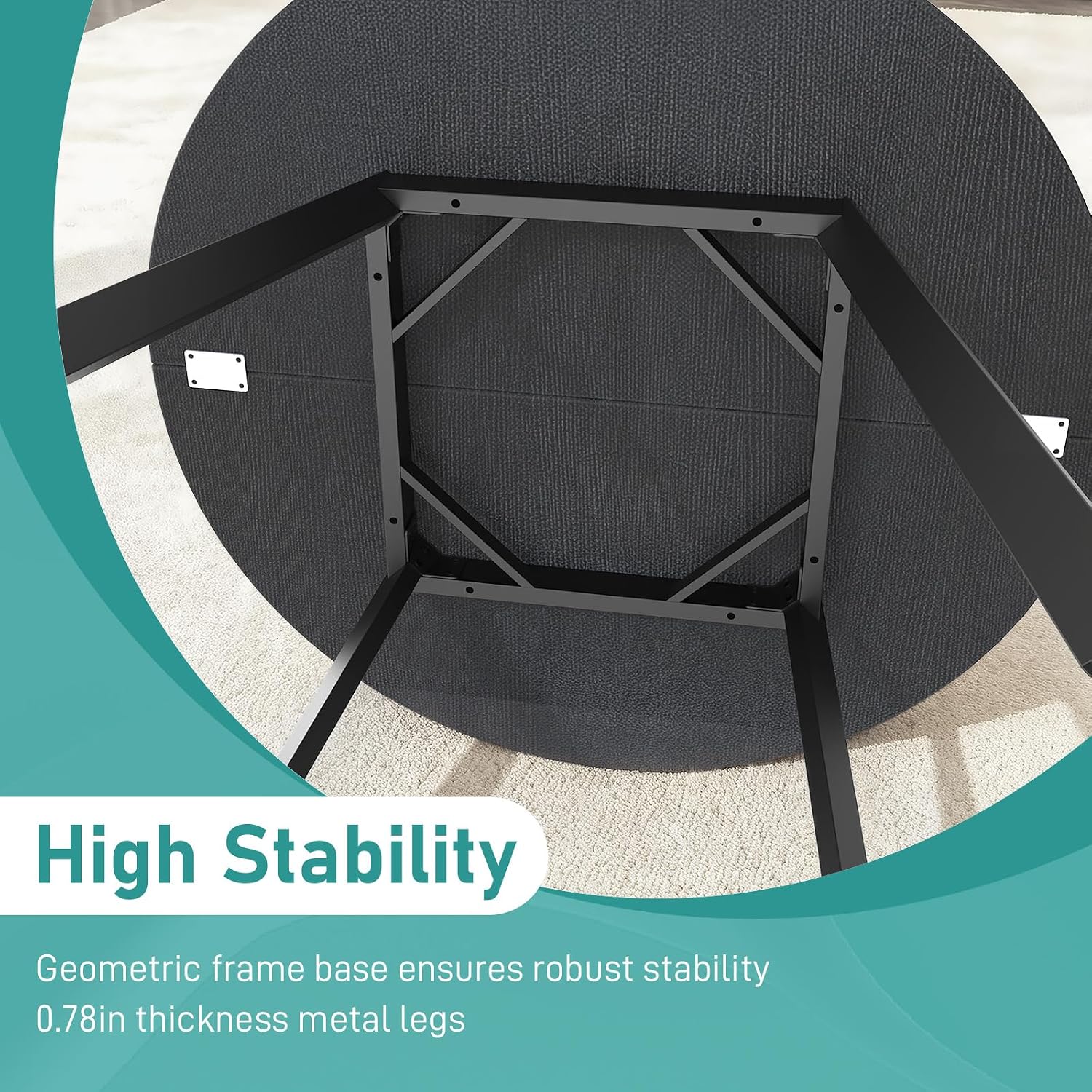 35.4in Small Round Dining Table with Wood Finish Steel Legs, Circle Dinner Table for Small Space, Apartment, Office, Kitchen, for 2 to 4 Person - Black