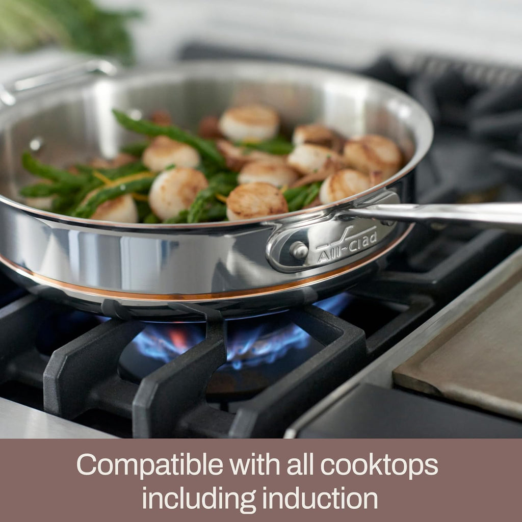 All-Clad Copper Core 5-Ply Stainless Steel Fry Pan 12 Inch Induction Oven Broiler Safe 600F Pots and Pans, Cookware Silver