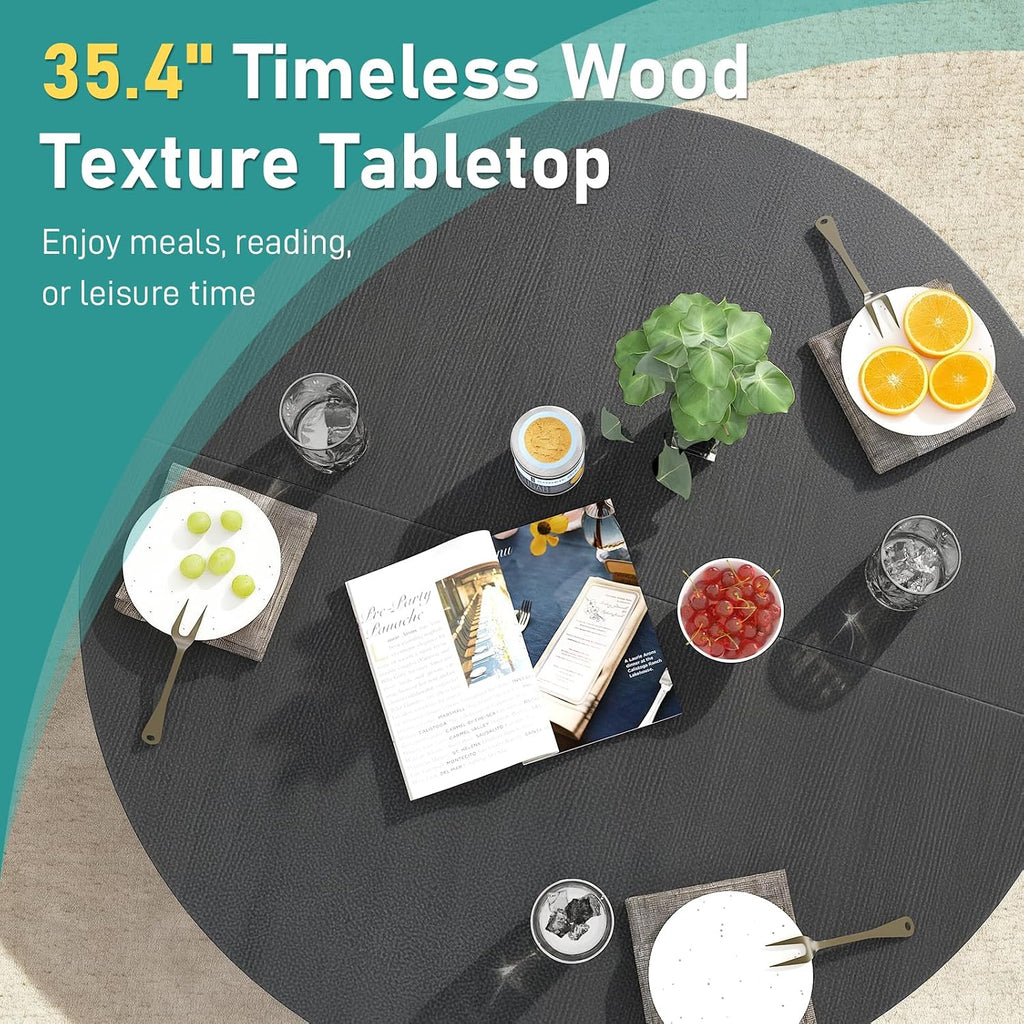 35.4in Small Round Dining Table with Wood Finish Steel Legs, Circle Dinner Table for Small Space, Apartment, Office, Kitchen, for 2 to 4 Person - Black